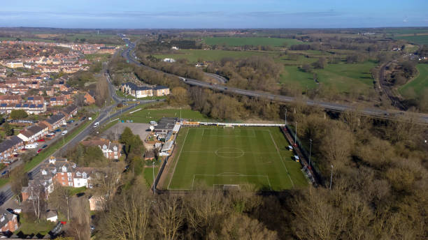 An aerial view of a non league football club.